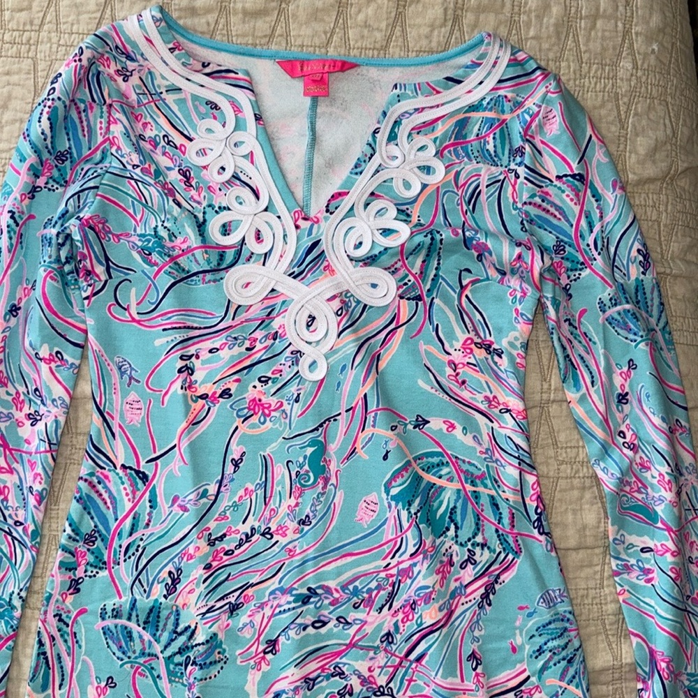 Lilly Pulitzer Blue and Pink Swirl Long Sleeve Dress - Picture 2 of 2